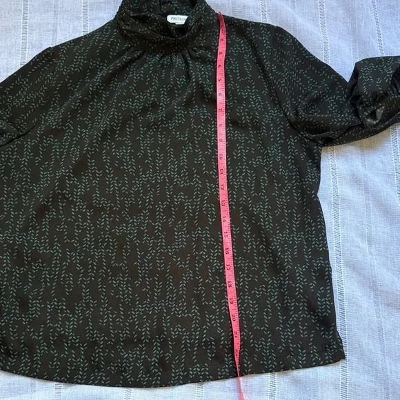 Prologue Dark Chocolate Blouse with Green Leaf Print. - Picture 12 of 12